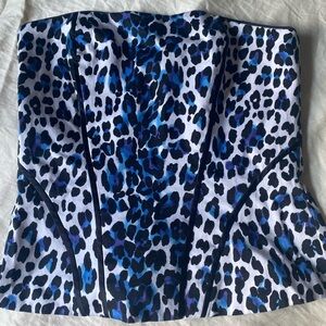 White House Black Market Strapless Top with Blue and Black Pattern
